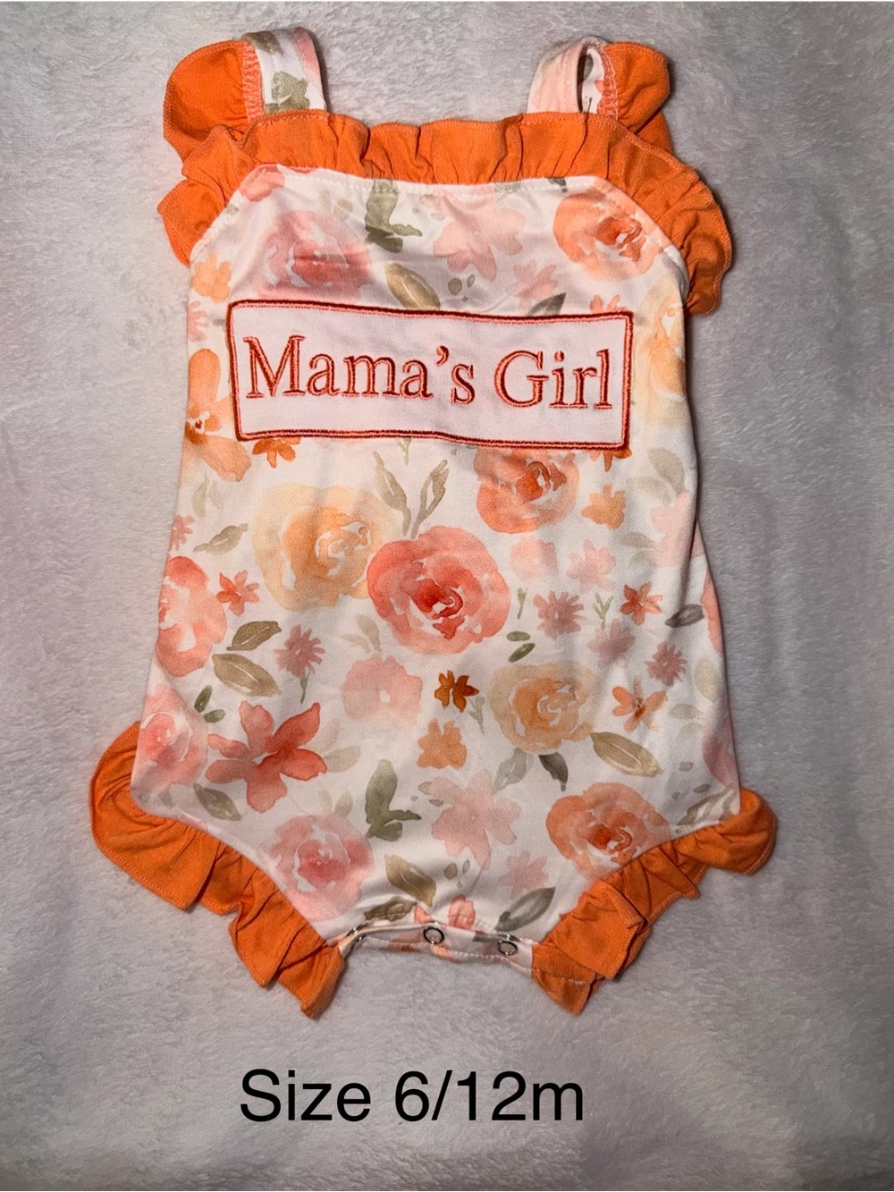Mama's Girl Floral Baby Romper in Peach & Orange
